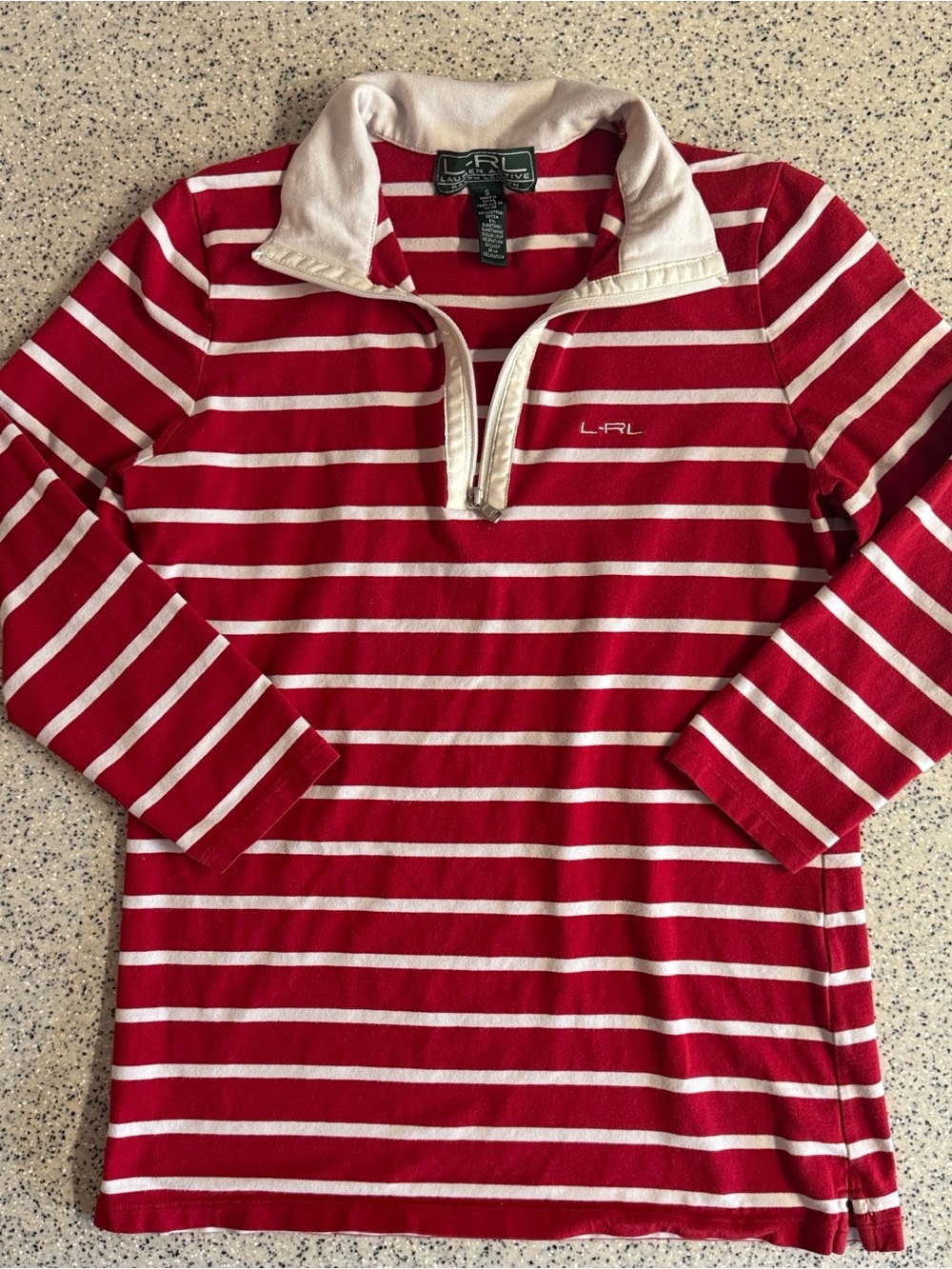 Vintage 90s Ralph Lauren Retro Red & White Striped Quarter-Zip Top.Size S